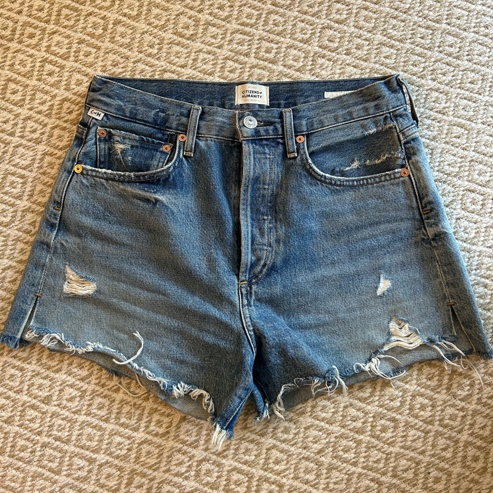 Citizens Of Humanity Blue Jean Marlow Shorts Distressed High-Waisted